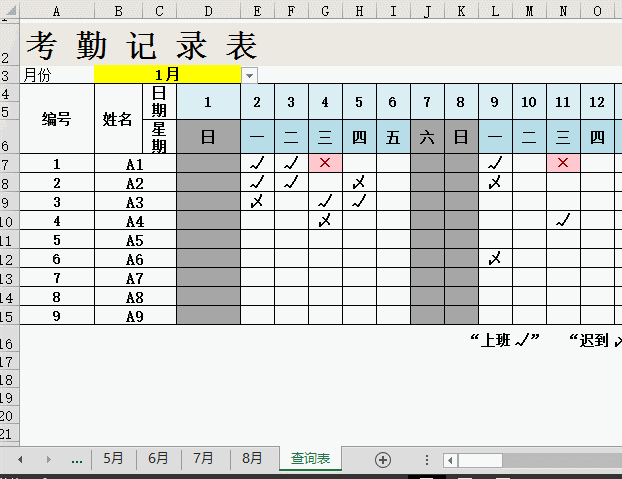 制作動(dòng)態(tài)查詢考勤表的方法